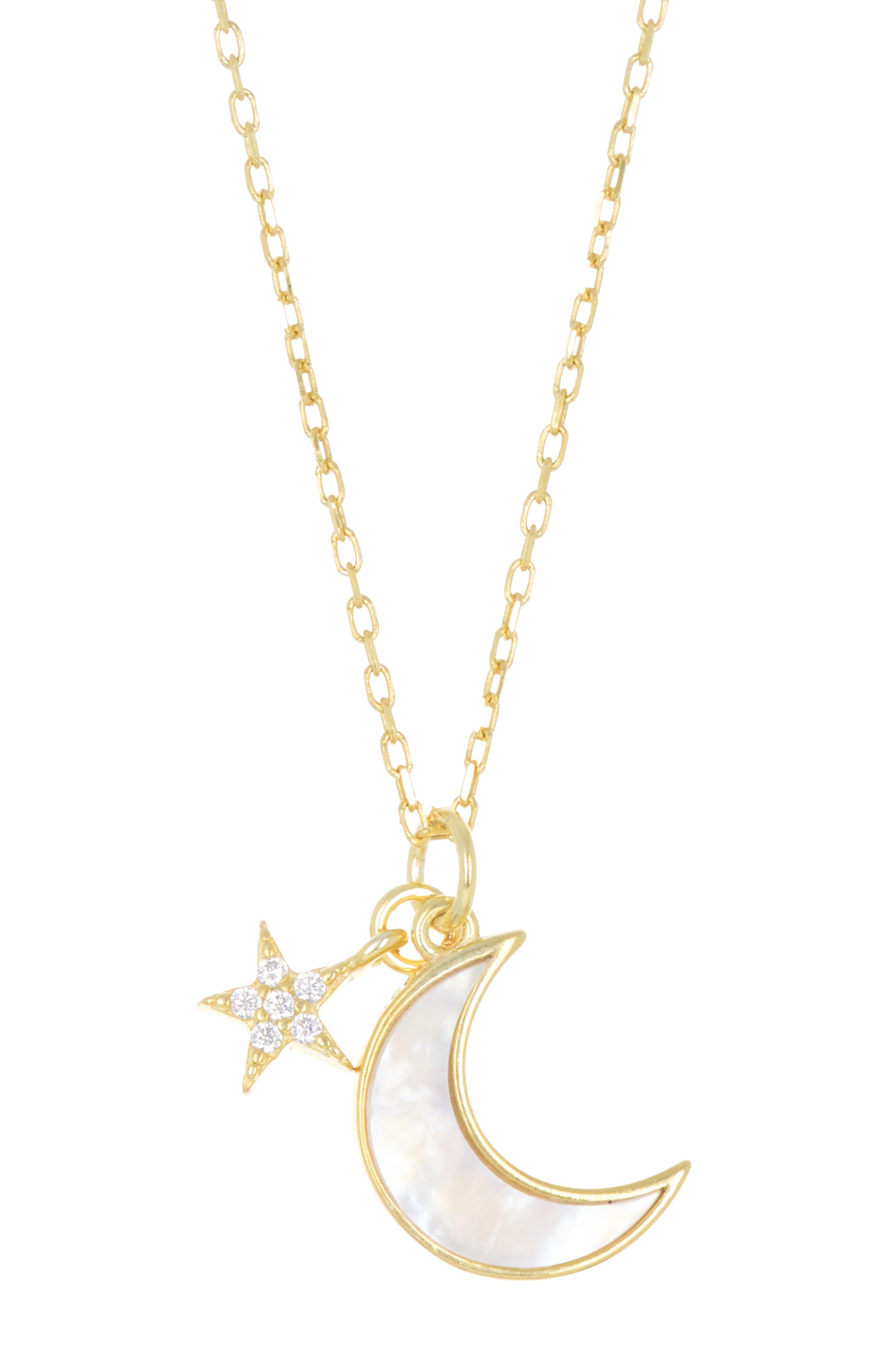 Argento Vivo Mother Of Pearl Moon & Star Pendant Necklace In Gold