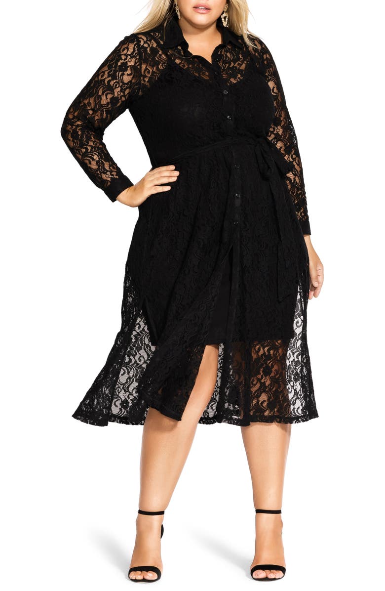 City Chic Lacey Sheer Lace Long Sleeve Dress (Plus Size) | Nordstrom