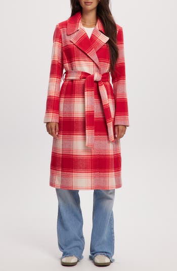 Noize Katja Vegan Wool Plaid Coat In Red Check