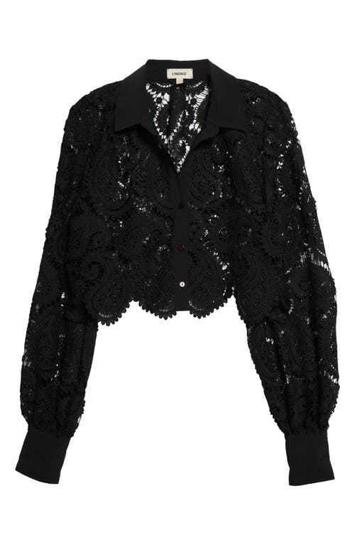 Shop L Agence L'agence Odelia Allover Lace Crop Button-up Shirt In Black