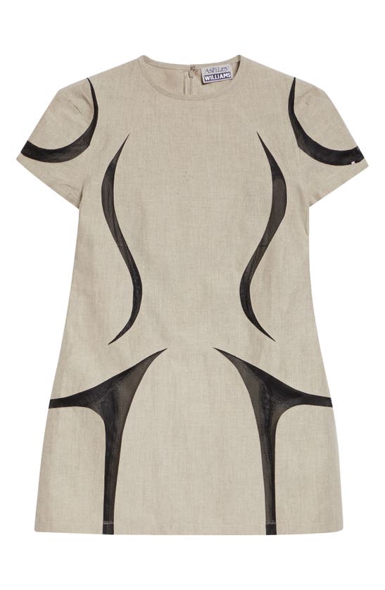 Ashley Williams Space Mesh Panel Cotton & Silk Minidress In Beige Artists Linen