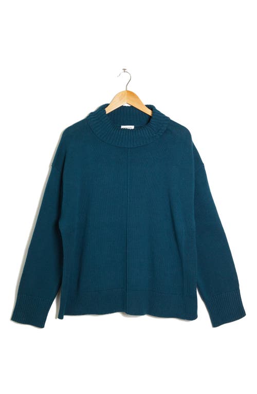Nordstrom Boxy Cotton & Merino Wool Turtleneck Sweater in Teal Abyss