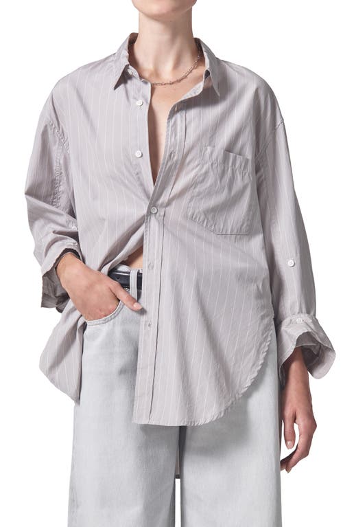 Citizens of Humanity Kayla Stripe Oversize Poplin Button-Up Shirt in Tailor Grey Stripe at Nordstrom, Size Medium