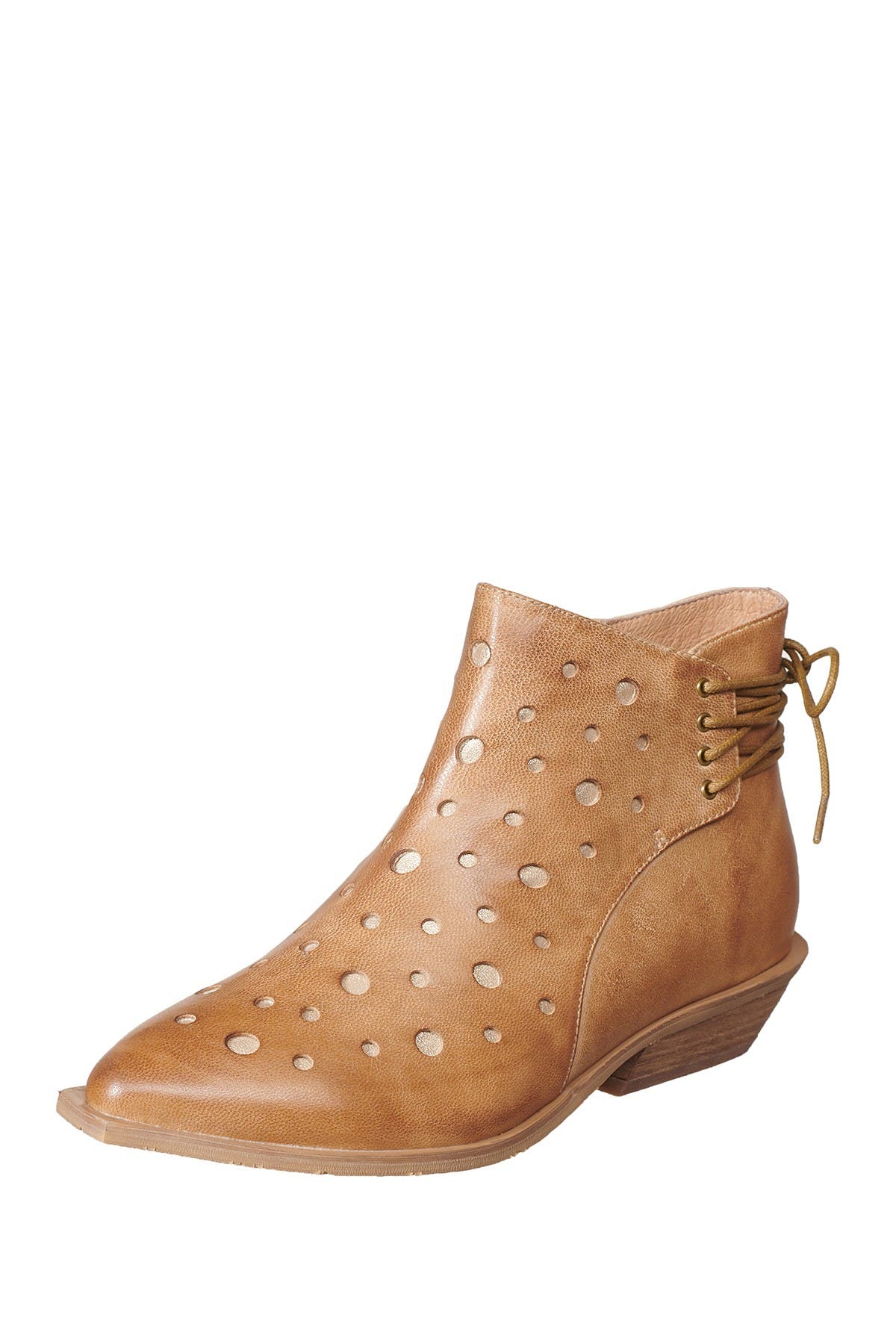 Antelope Laser Cut Leather Lace-up Back Boot In Beige/khaki