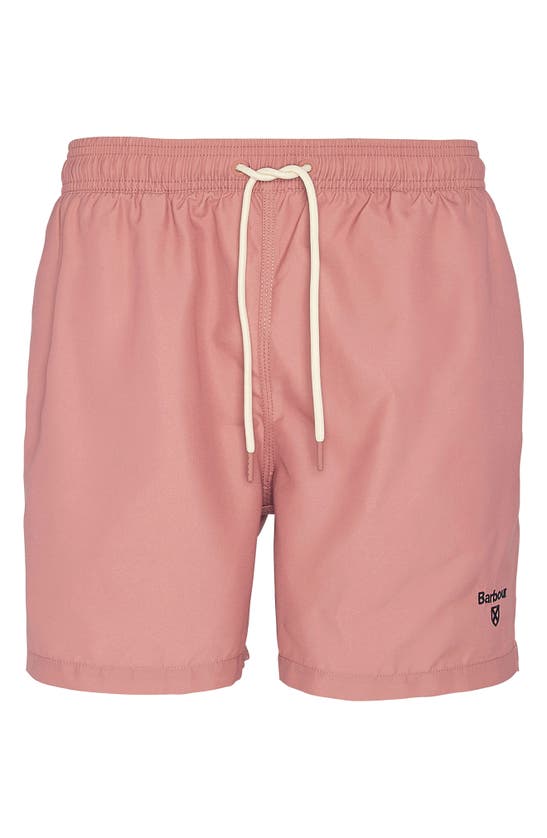Shop Barbour Staple Logo Embroidered Swim Trunks In Pink Clay