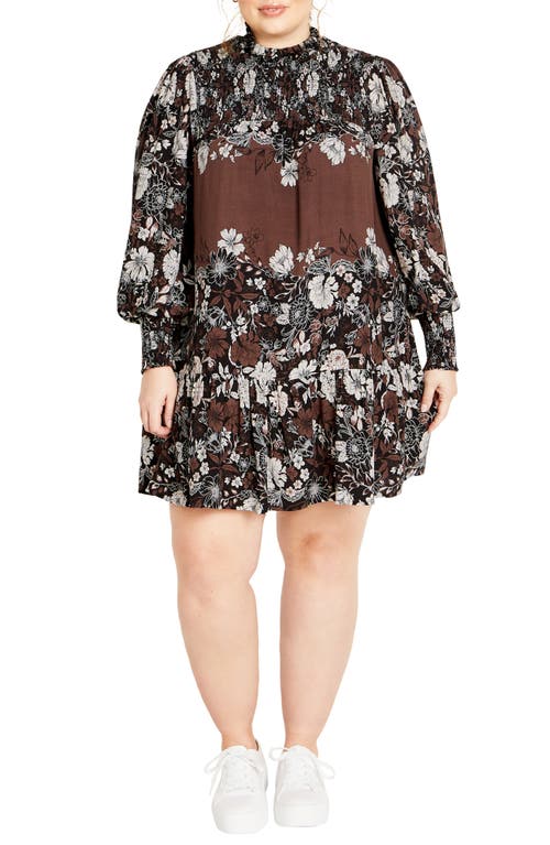 City Chic Cassia Long Sleeve Shift Dress In Coco Floral Plc