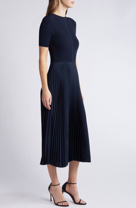 HUGO BOSS BOSS FADRID RIB & PLEATED MIDI A-LINE DRESS