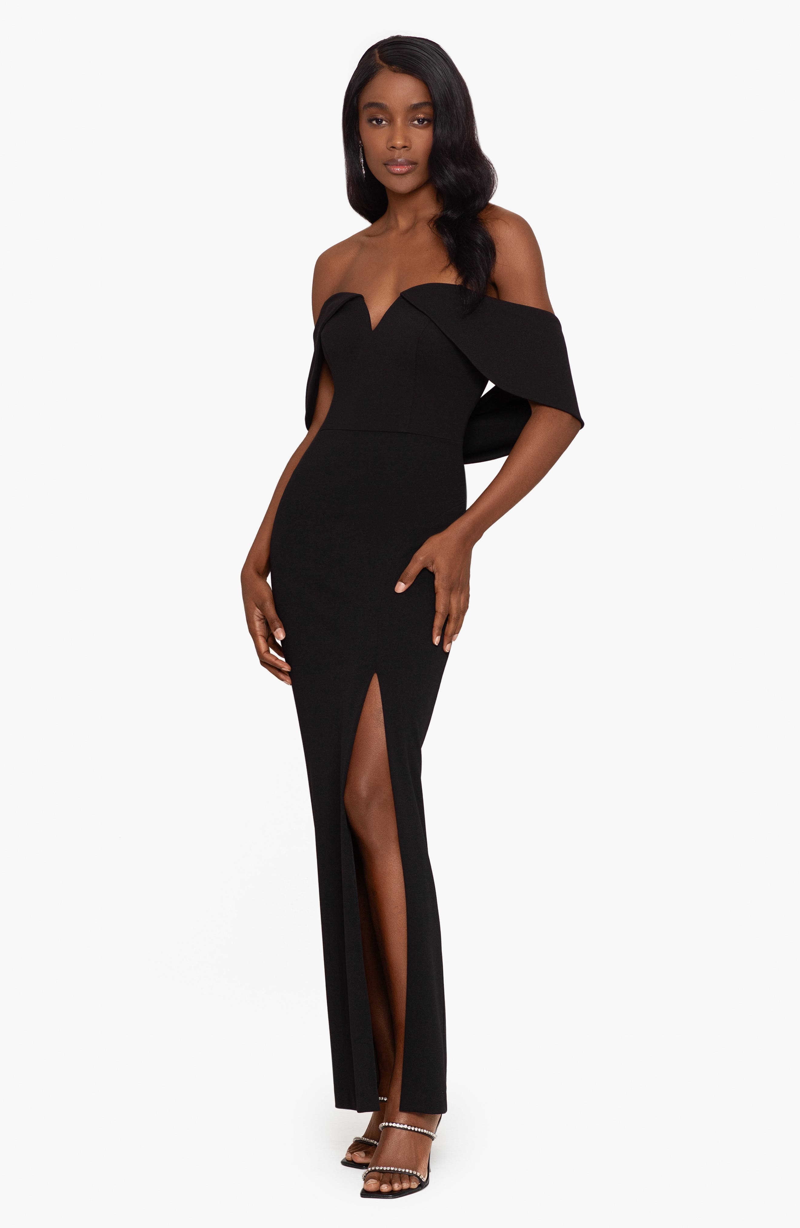 Xscape Off the Shoulder Drape Back Scuba Crepe Gown Nordstrom