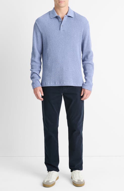 Shop Vince Long Sleeve Thermal Polo In Faded Cobalt