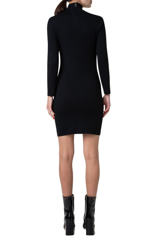 Akris Long Sleeve Stretch Wool & Silk Mini Sweater Dress In Black