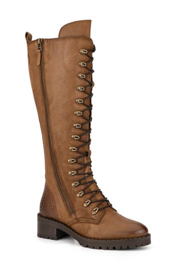 Vintage Foundry Henrietta Tall Leather Lace-up Boot In Tan
