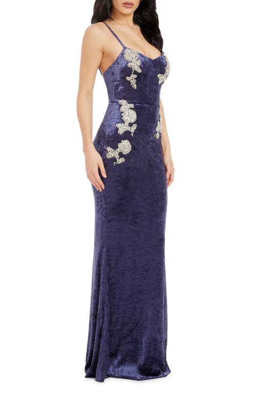 Shop Dress The Population Giovanna Crystal Detail Velvet Mermaid Gown In Navy