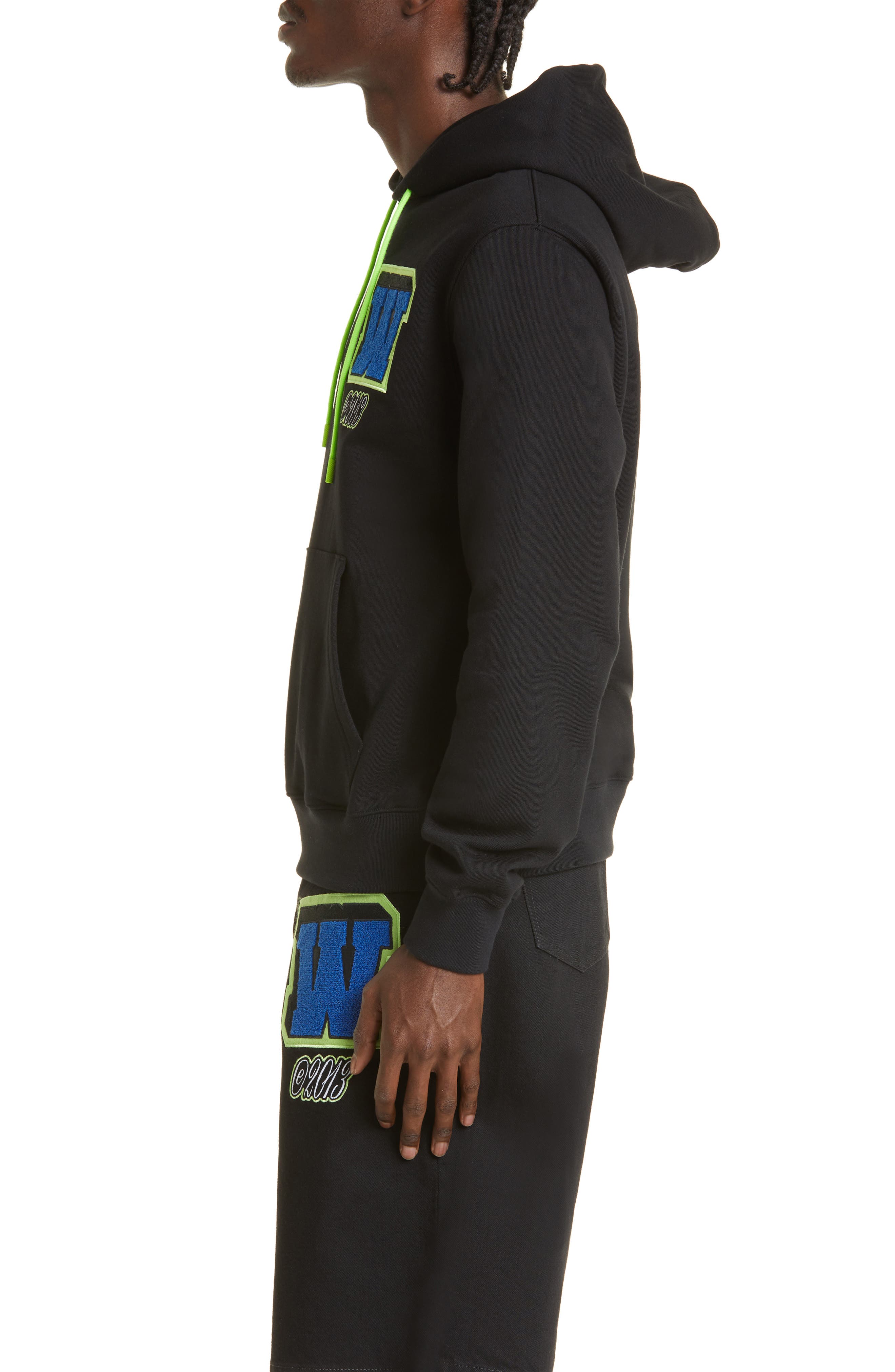 ★Off-White★ Varsity Patch Slim Hoodie Black OMBB097S23FLE0 Buy Off-White Varsity Patch Slim Hoodie 'Black/Blue