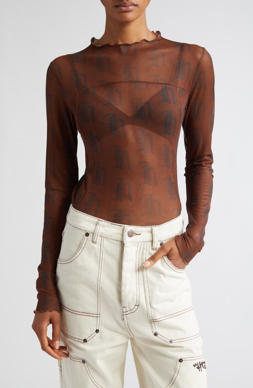 HONOR THE GIFT Long Sleeve Mesh Top Brown at Nordstrom,