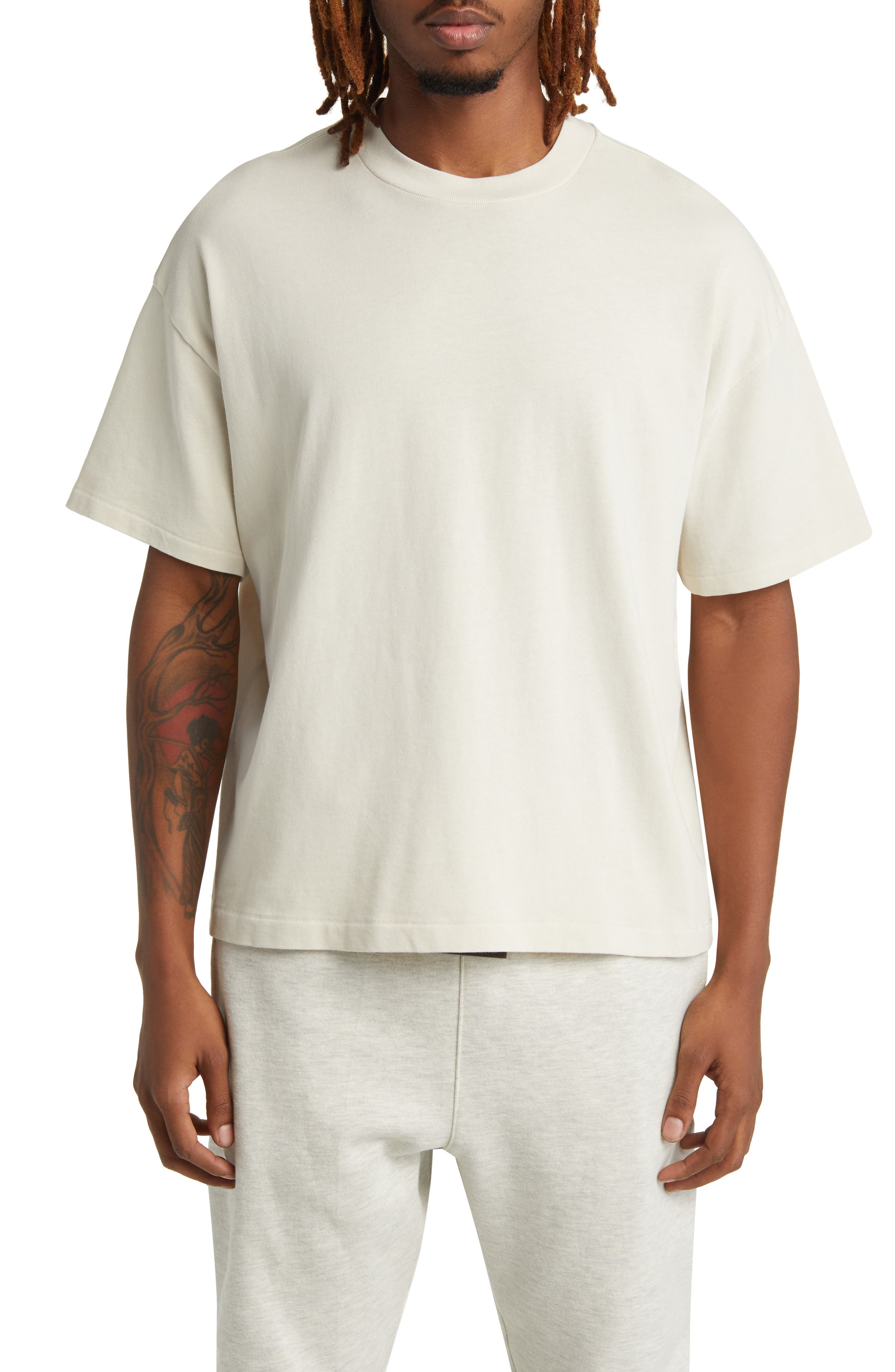 Elwood Boxy Heavyweight Cotton Crop T-Shirt in White Oak 