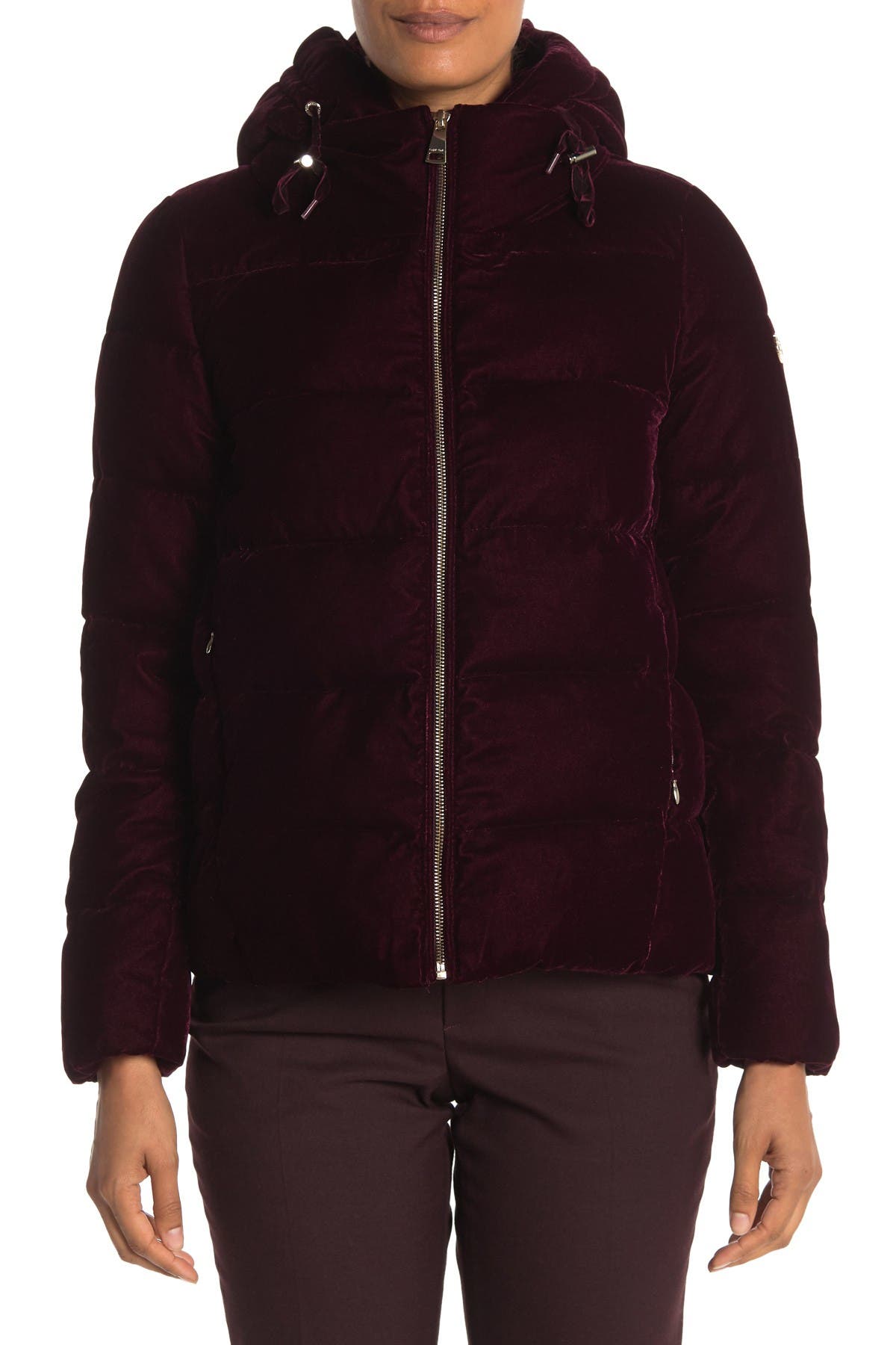 calvin klein hooded velvet puffer coat