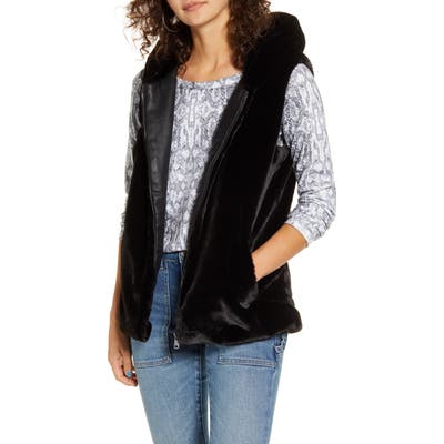 Only Front Zip Faux Fur Vest, Black