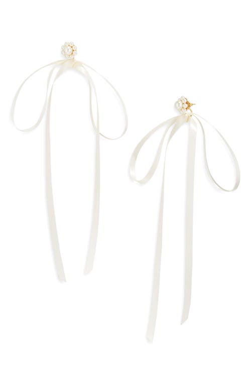 Shop Simone Rocha Imitation Pearl Ribbon Stud Earrings In Pearl/ivory