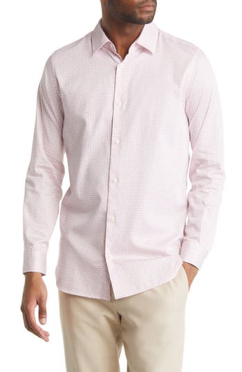 Ted Baker London Conifur Geo Print Stretch Cotton Button-up Shirt In Pink