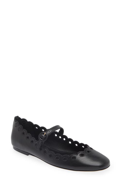 Larroudé Blair Broderie Mary Jane Flat Black at Nordstrom,