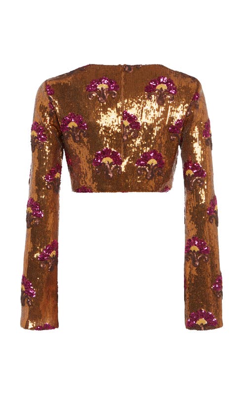 Shop La Doublej Holly Crop Top Textured Sequins Rust