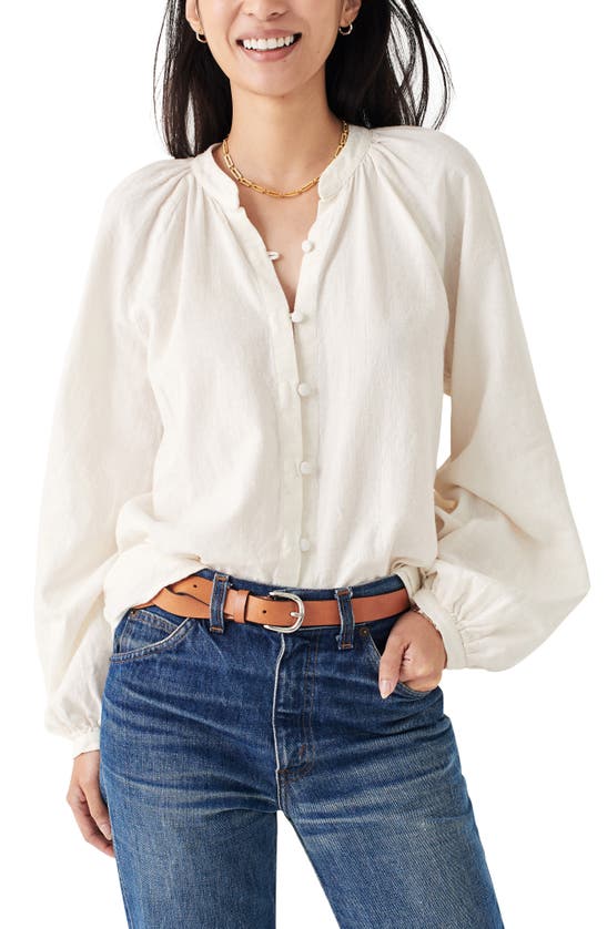 Faherty Willa Button Front Peasant Blouse In Optic White