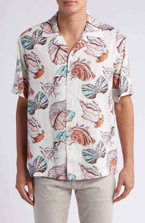 Scotch & Soda Print Linen Blend Camp Shirt Ivory at Nordstrom,