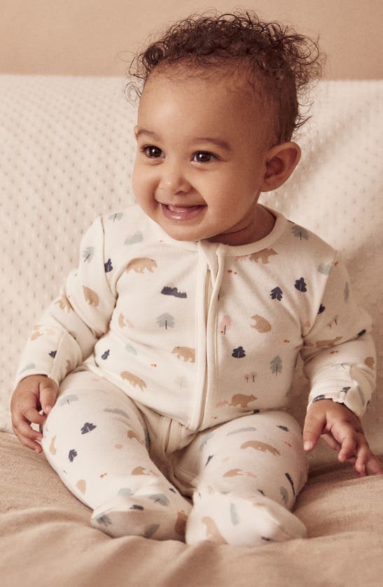 Mori Bear Print Zip-up Romper In Bear Print