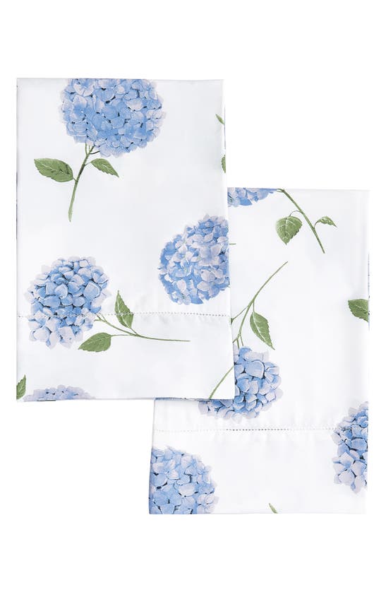 Melange Home Hydrangea Cotton Pillowcase Set In White/ Blue