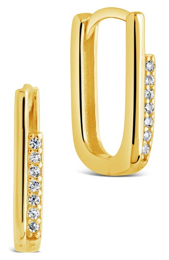 Sterling Forever Nadine Cubic Zirconia Rectangle Hoop Earrings In Gold