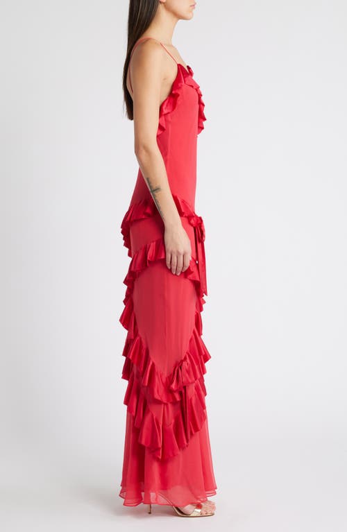 Shop Loveshackfancy Rialto Ruffle Silk Dress In Red