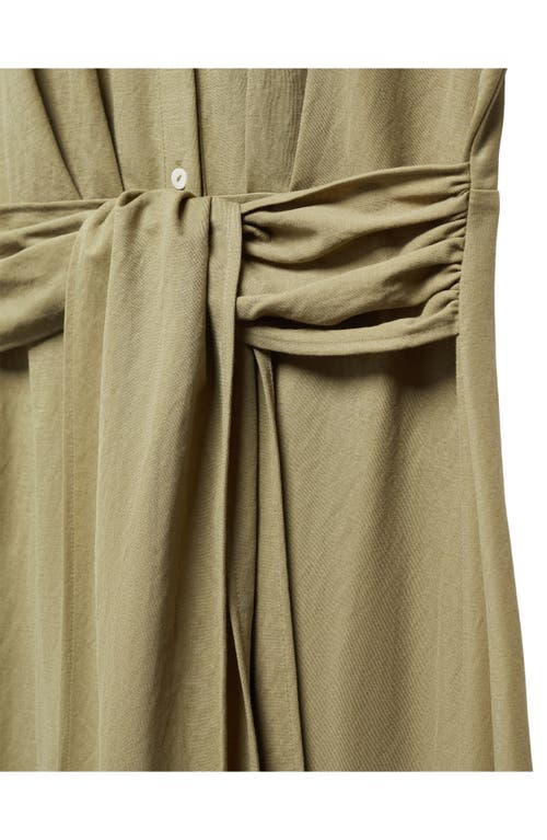Mango Ruched Front Slinky Midi Dress In Bright Pink In Khaki Green