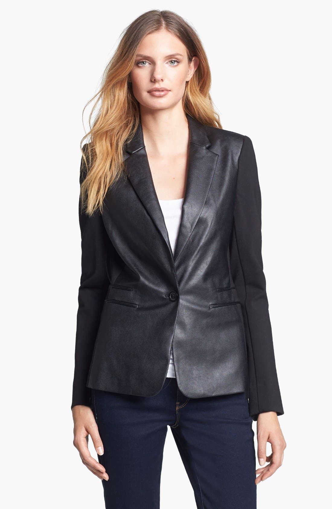 MICHAEL Michael Kors Faux Leather Front Ponte Blazer Nordstrom