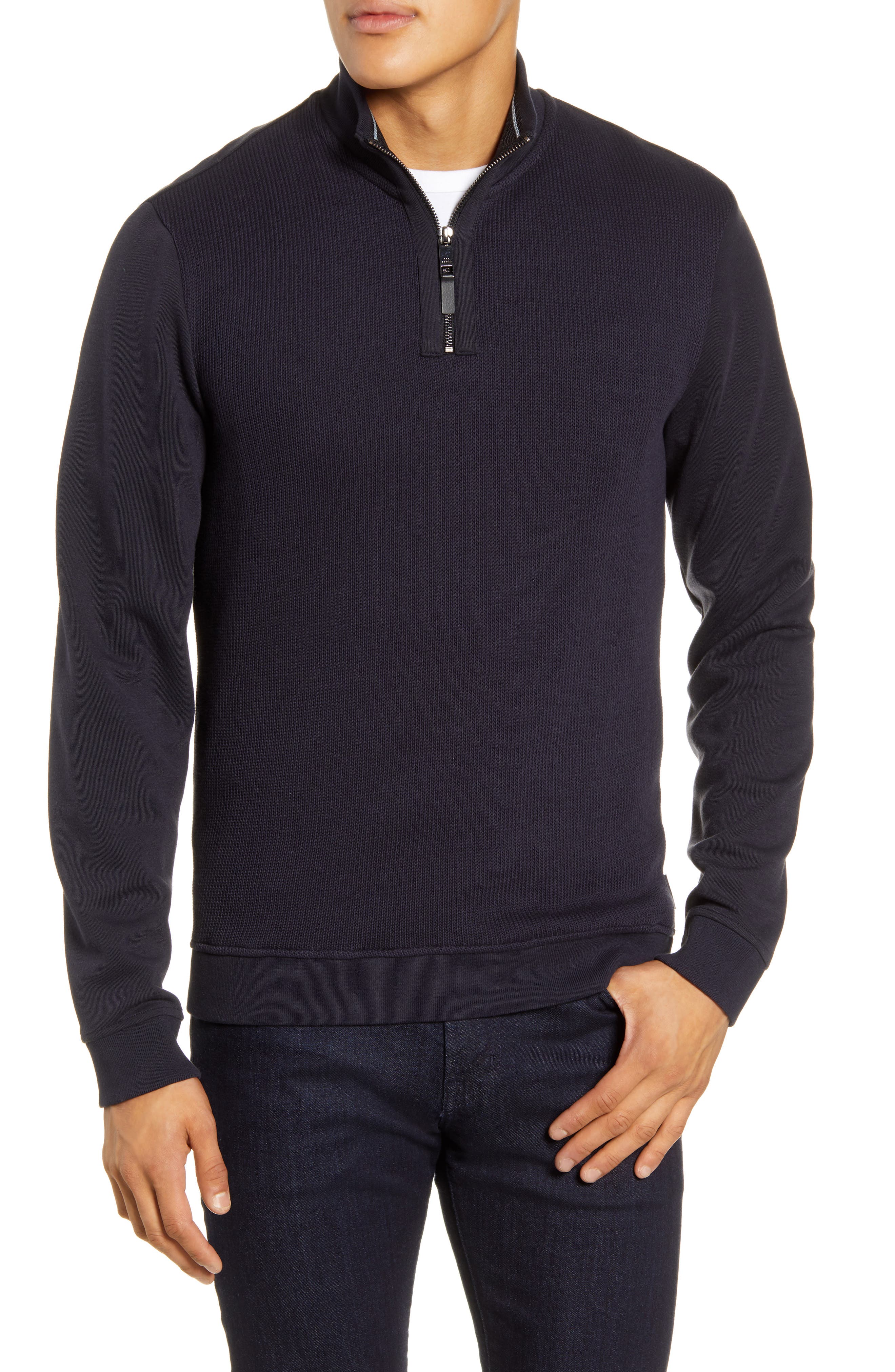 slim fit quarter zip sweater