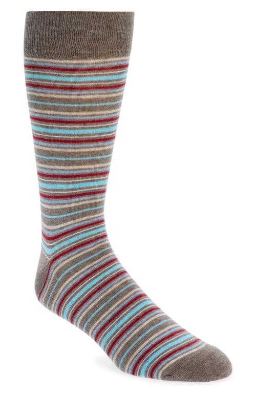 Stripe Cotton Blend Dress Socks in Brown