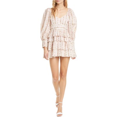 Loveshackfancy Astor Floral Ruffle Long Sleeve Cotton Minidress, Pink