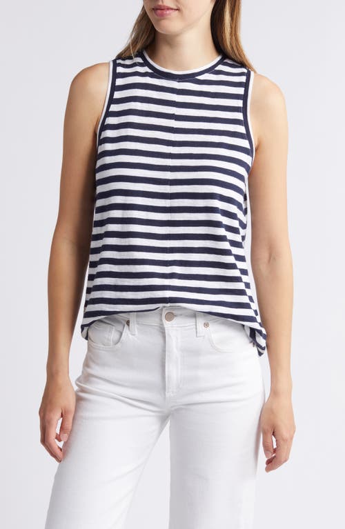 Caslonr Caslon(r) Sleeveless Cotton Blend Crewneck T-shirt In Navy Blazer-white Charm Stripe