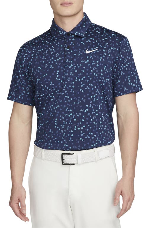 Nike Golf Dri-fit Tour Floral Performance Golf Polo In Midnight Navy/white