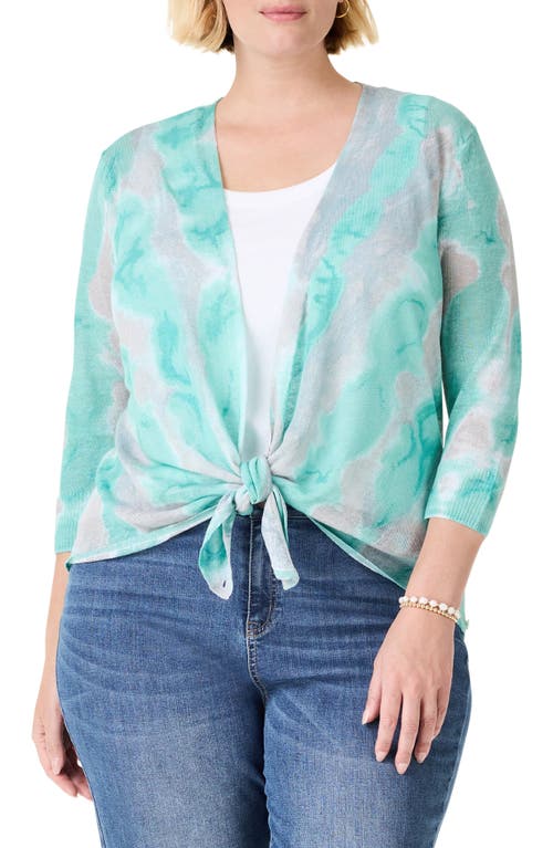 Shop Nic + Zoe Nic+zoe Watercolor Waves Cardigan In Aqua Multi