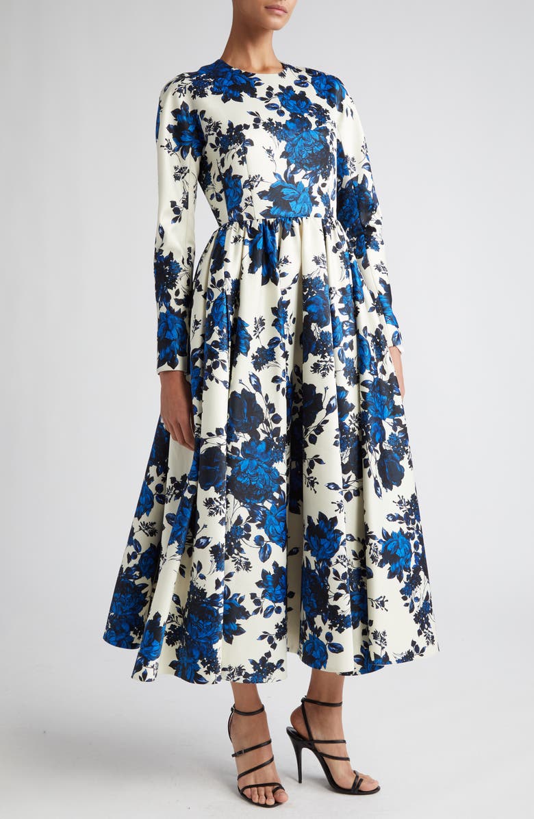Emilia Wickstead Annie Floral Long Sleeve Taffeta Faille A-Line Dress ...