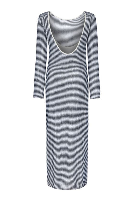 Shop Nocturne Striped Dress With Low Back In Grey