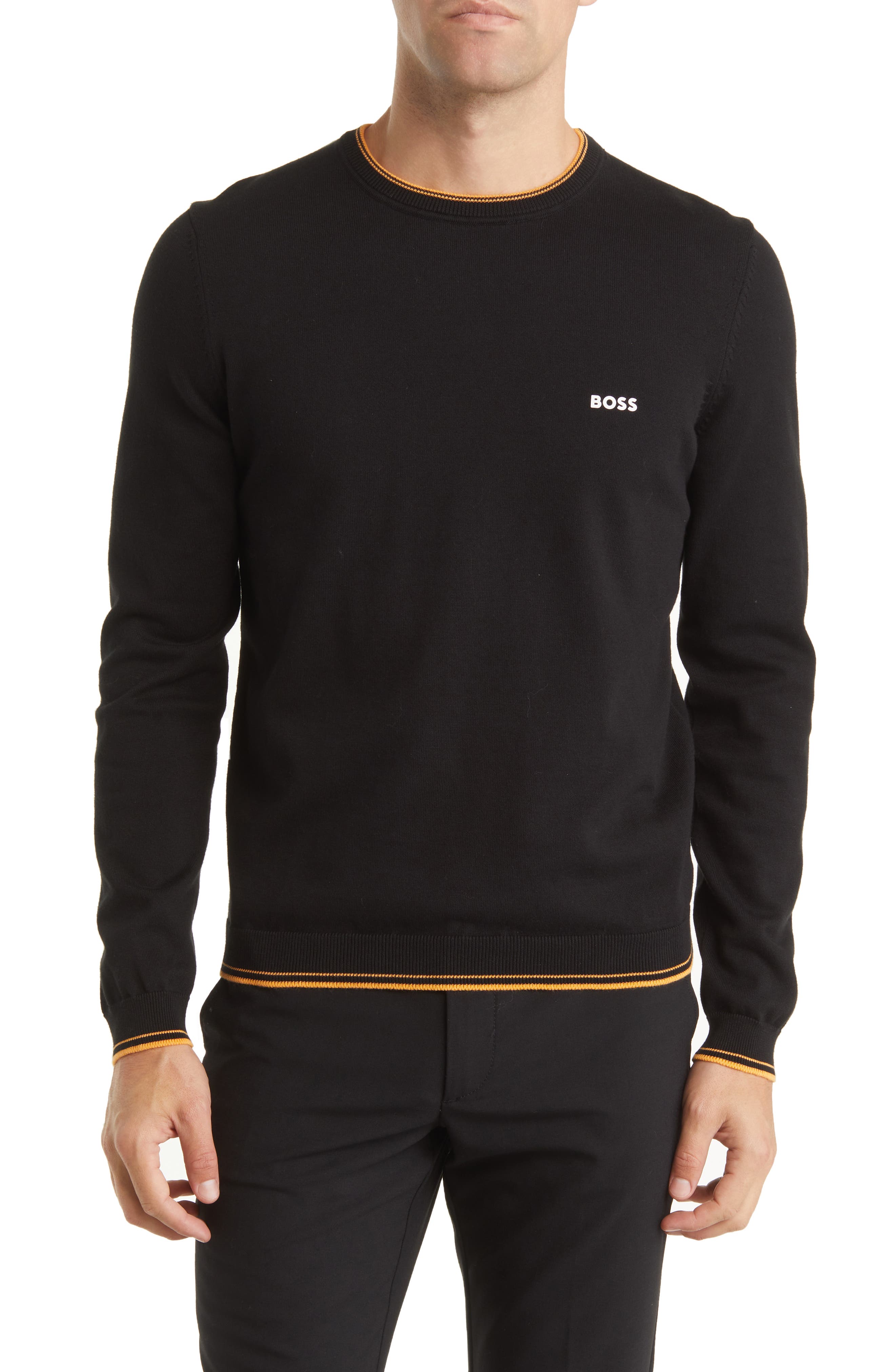 BOSS Ritom Tipped Crewneck Sweater in Black Smart Closet