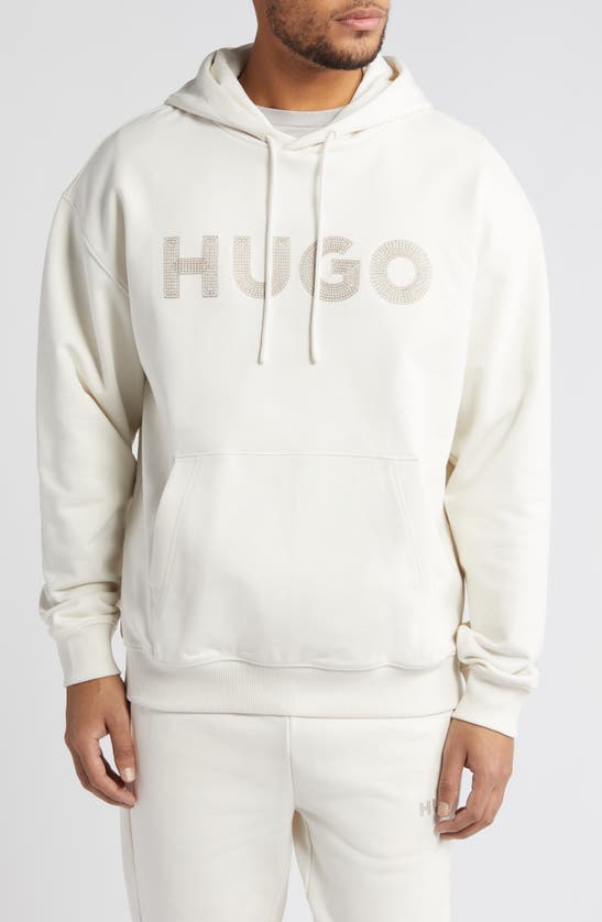 Shop Hugo Drochood Embroidered Cotton French Terry Hoodie In Open White