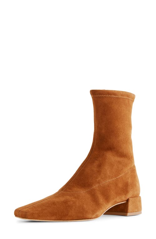 Shop Reformation Rosina Bootie In Rum Stretch Suede