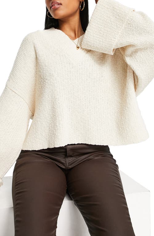 ASOS DESIGN V-Neck Cotton Blend Sweater in Cream