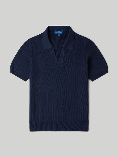 Shop Robert Talbott Knight Short Sleeve Johnny Collar Sweater In Navy