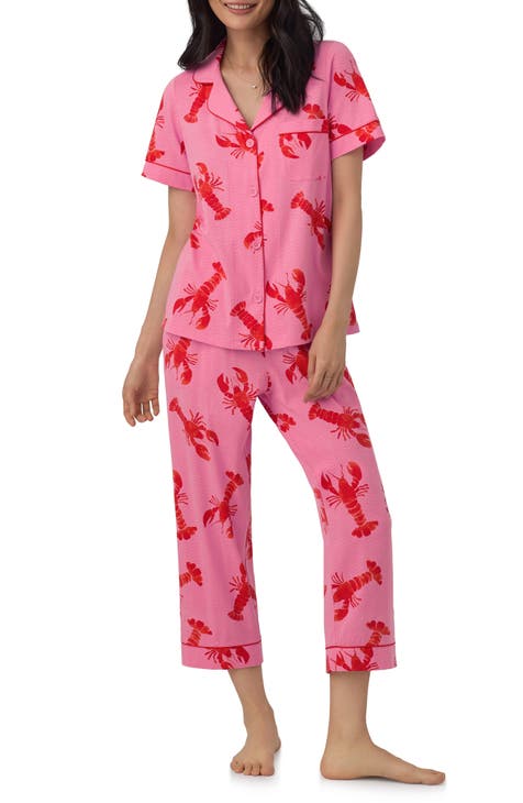 Print Stretch Organic Cotton Jersey Crop Pajamas (Regular & Plus)