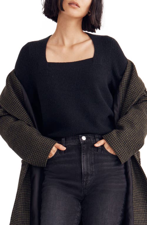 Madewell Melwood Square Neck Coziest Yarn Pullover Sweater in True Black