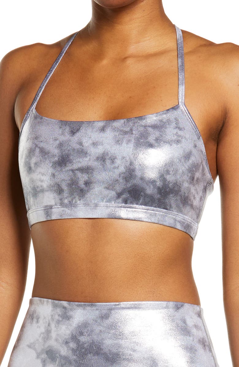 BEYOND YOGA Tie Dye Racerback Sports Bra, Main, color, GRAY TIE DYE FOIL