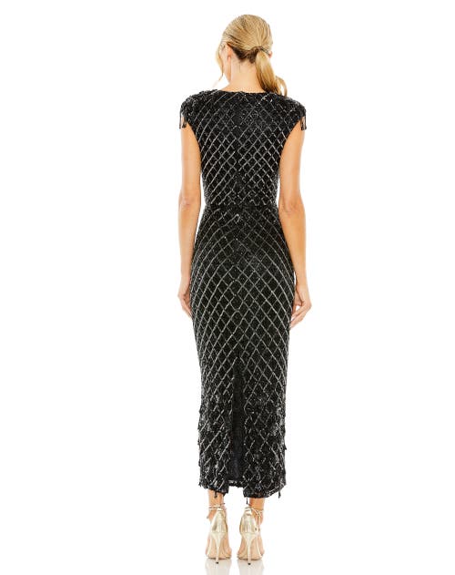 Mac Duggal Women's Crystal Fringe Cap-sleeve Dress In Black